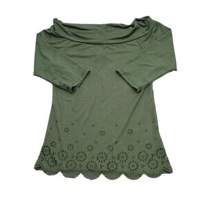 New Mode Shirt Womens M Green Quarter Sleeve Off the Shoulder Stretch Blouse